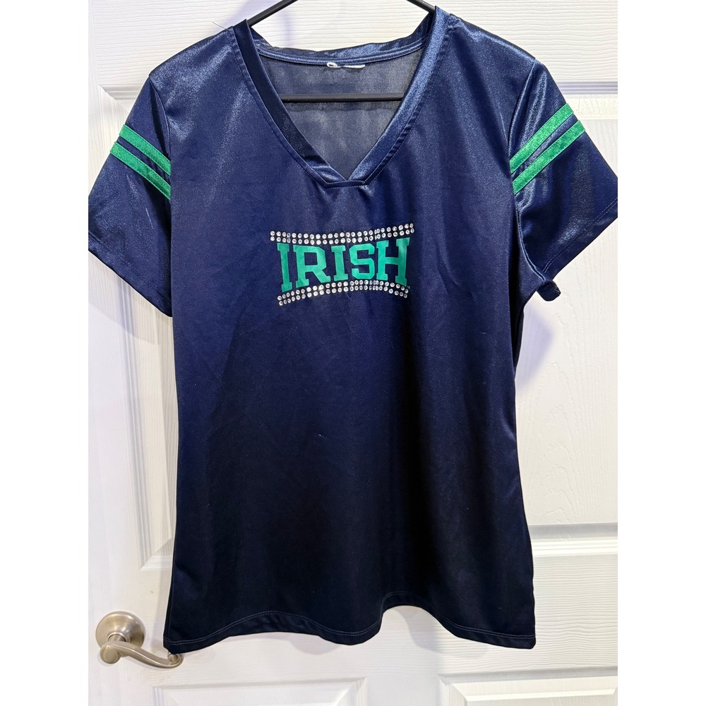 Knights Apparel‎ Notre Dame Fighting Irish Navy Blue Rhinestone Fan Jersey Top L